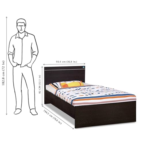 Image of DELITE KOM | 1 Year Warranty | Single Bed, Jazz Engineered Wood Bed Without Storage, Wooden Bed (77x37 Inches) | Installation Included | Color - Flowery Wenge | Good for Bedroom