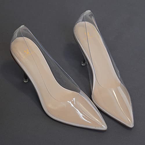MOOMMO Women Clear Stiletto Pumps Closed Pointed Toe Slip On Transparent Stiletto High Heels 3 Inch Sexy PVC Dress Heels Shoes Sandals Comfort Stylish Party Wedding Summer 4-9 M US3