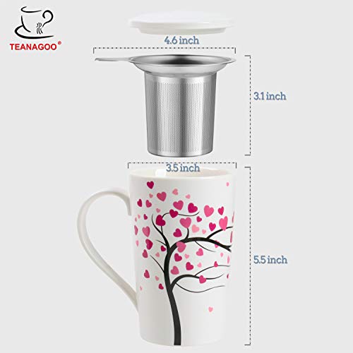 TEANAGOO Porcelain Tea-Cup with Strainer and Cover Mom Dad Women, 18 OZ, Love Tree, M58-2 Steeper, Brewer Steeping Filter Tea Mug with infuser and lid and handle, Tea Brewing Diffuser/Brewer taza - Thumbnail 3