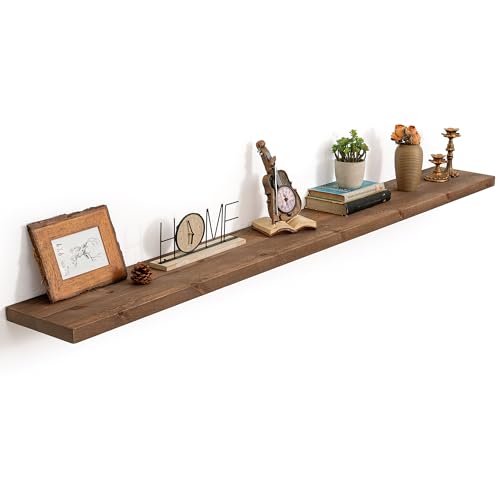 Image of Marsmiles 72 Inch Floating Shelf | 9.3 Inch Deep Dark Wood Wall Shelf Set of 1 | Rustic Reclaimed Wood Shelves for Room Wall | Farmhouse Floating Shelves for Living Room Bathroom