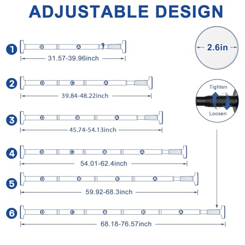 Image of Tension Curtain Rod 32-76Inch Adjustable Shower Rod Black Tension Rod | Spring Curtain Rods no Drilling for Bathroom,Windows,Closets,Doorway