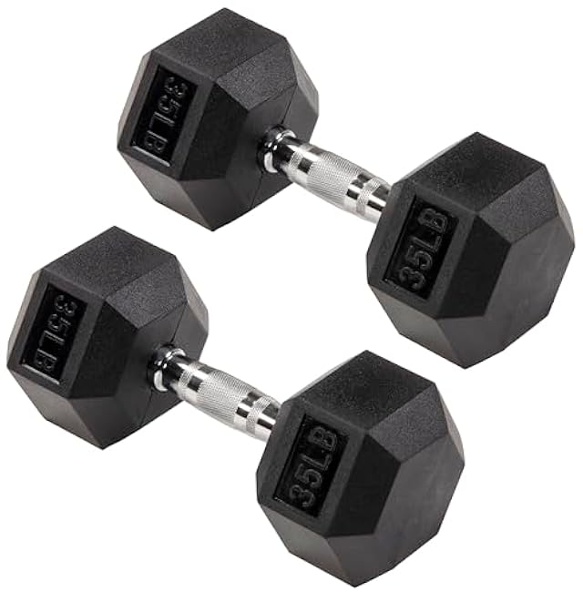 Signature Fitness Premium Rubber Encased Hex Dumbbell