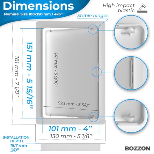 Access Panel for Drywall - 4 x 6 inch - Wall Hole Cover - Access Door - Plumbing Access Panel for Drywall - Heavy Durable Plastic White — view 3