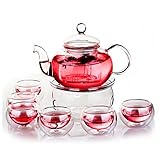 QWEF 600ml tetera conjunto Pyrex tetera de cristal con vela redonda titular té taza té set regalo