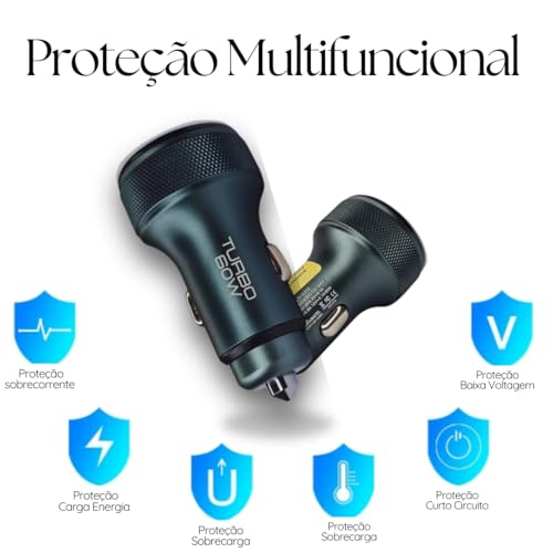 Carregador Veicular Turbo Dual Port 60W | LED mostrado | Com Carregamento Ultra Rápido 9.1A USB 3.0
