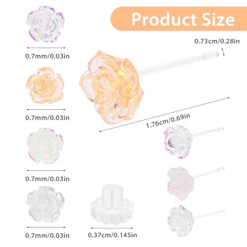 4 Pairs Rose Plastic Earrings, Hypoallergenic Transparent 3D Flower Studs, 4 Styles of Surgical Plastic Earrings for Sensitive Ears, Women's Earrings, Sports Earrings2