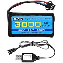 7.4V 3000mAh 15C 2S SM-3P Plug Li-ion Battery with USB Charger for DE43 DE60 9500E 9309E RC Cars and Trucks Huina 1575 RC Engineering Vehicle RC Toy Backup Car Battery