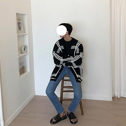 JEsilunmaMY Mens Loose Plaid Oversized Knit Cardigan Casual Button Down V Neck Sweater Soft Comfy Fall Knitwear Cardigans4