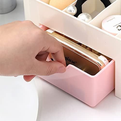 Kchthass Makeup Brush Holder Organizer,Cosmetic Display Cases For Vanity,Plastic Desk Storage With 6 Compartments And 1 Drawer,Ideal For Lipstick,Eyeshadow,Nail Polish On Dresser(Pink) #TOP5