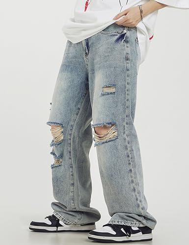Baggy Jeans Y2K Hip Hip Ripped Jeans Grunge Pants High Waisted Skater Pants Wide Leg Distressed Jeans3