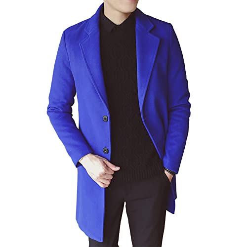 ZHANCHTONG Men's Trench Coat Slim Fit Notched Lapel Jacket Overcoat (Blue,M)