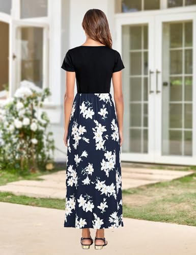 Image of Lacavocor Womens Short Sleeve Maxi Dresses Empire Waist Long Dress