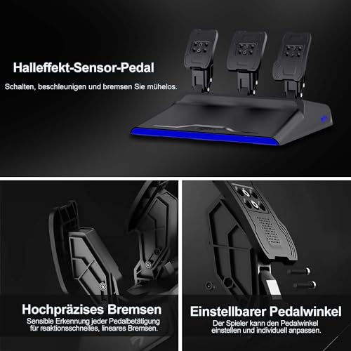 Image of PXN V99 Steering Wheel: 3.2Nm Force Feedback, PC, PS4, Xbox One, Xbox Series X /S, Formula-Racing Paddles, Hall-Effect Pedal