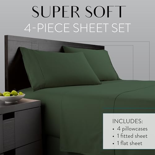 Danjor Linens Twin Bunk Bed Sheets w/ 2 Pillowcases, Lightweight Brushed Microfiber Deep Pockets, 4 Piece Fitted Bedding Sets, Dark Sage