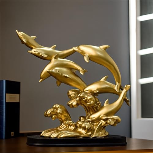 Estatua de Delfín Dorado para Decoración de Hogar
