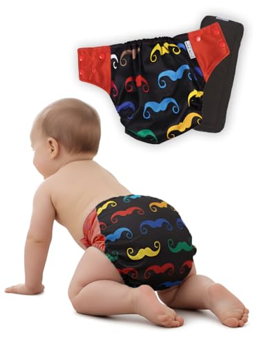 Image of POLKA TOTS Reusable Cloth Diapers for Babies | Adjustable Leak-Proof Cotton Nappies | High Absorbent & Washable Diaper with Leak-Proof Cover & 5-Layer Bamboo Charcoal Insert for Newborns (0-24 Months)