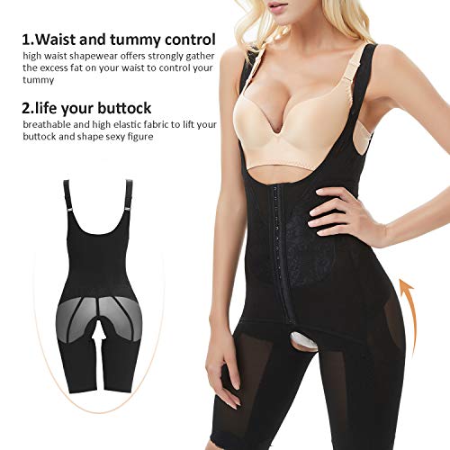 Shymay Women's Full Body Shaper Waist Cincher Thigh Reducer Bodysuit Shapewear, Black, Large