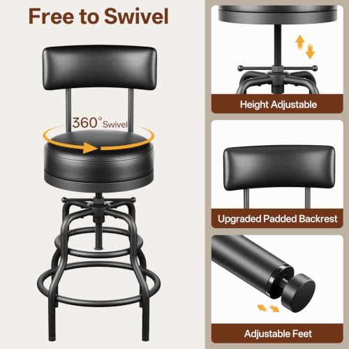 Image of Raynesys 22-29 Inch Adjustable Height Industrial Swivel Bar Stool with Back