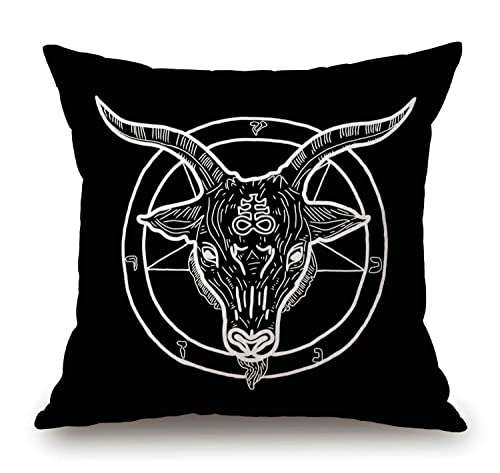 Solekla Throw Pillow Cover Pentagram With Demon Goat Head Binary Symbol Tattoo Retro Music Cotton Linen Throw Pillow Case Cushion Cover Couch Sofa Decorative Square 18X18 Inches #TOP30