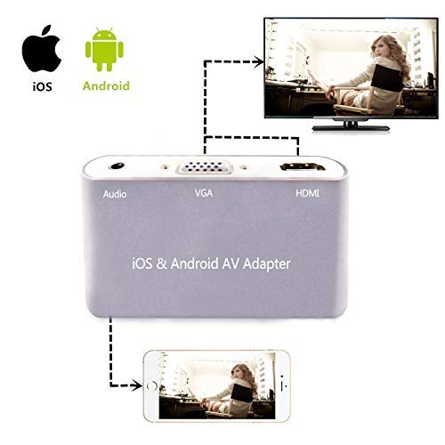 HDMI VGA Audio Adapter Compatible with Andriod/iOS Samsung/LG/Google/iPhone/iPad to Projector Monitor TV - Silver