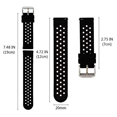 Universal 18mm 20mm 22mm 24mm Width Silicone Watch Band Replacement, Choose Size and Color (20mm, Black)