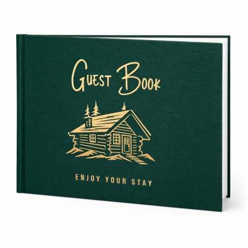 Image of Paper 'n Such Cabin Guest Book for Airbnbs and Vacation Homes- Forest Green Linen Hardcover - Guest Sign in at Short Term Rentals