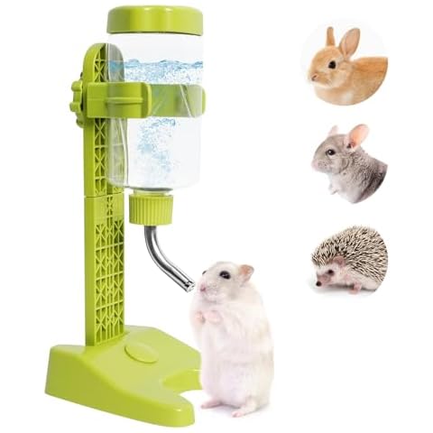 Vannon 13oz Pet Standing Water Dispenser Top Fill Pet Water Bottle Dispenser with Stand Pet Slow Water Bottle for Small Animals, BPA Free, Adjustable Height, Green Cover