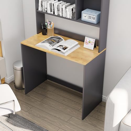 Image of Bniture Wooden Study Table for Home | Engineered Wood Study Table with Book Shelf | Multi Purpose Computer Desk for Writing & Study | Laptop Table for Home & Office | Slate Grey & Giant Wood