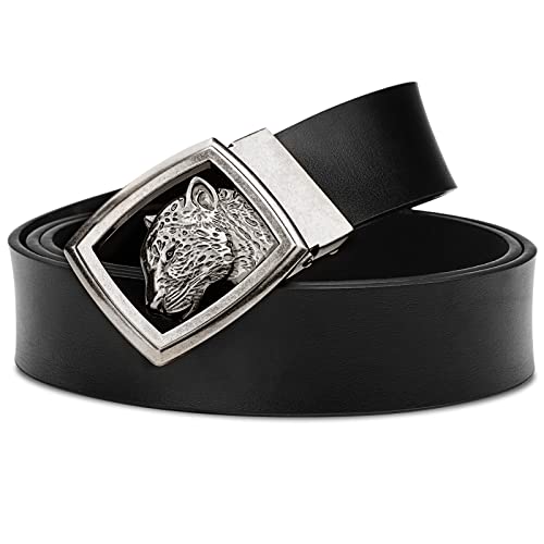Men's Fashion Gold Belt Leopard Adjustable Buckle Cowhide Leather 1.38 inch Width3
