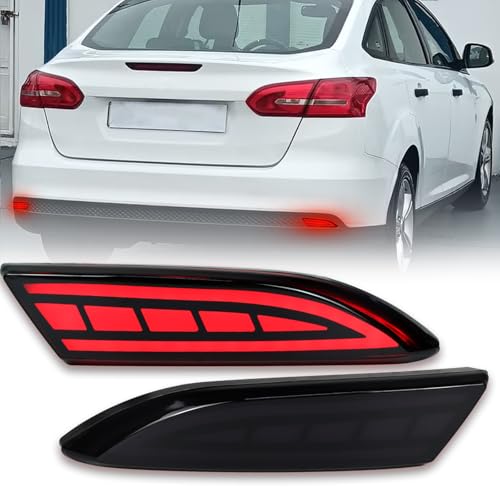 PGTOPONE LED Rear Bumper Reflectors Light Fog Brake Tail Lamps Compatible with Ford Focus 2012-2018 Pair Driver and Passenger Side Sedan/Hatchback (Not Fit ST& SEL)12-14 Stock Reflector Trim (Smoked)