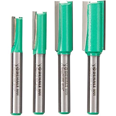 Amazon Brand - Denali 4-Piece 1/4-inch (63 mm) Straight Cut Router Bit Set Cover