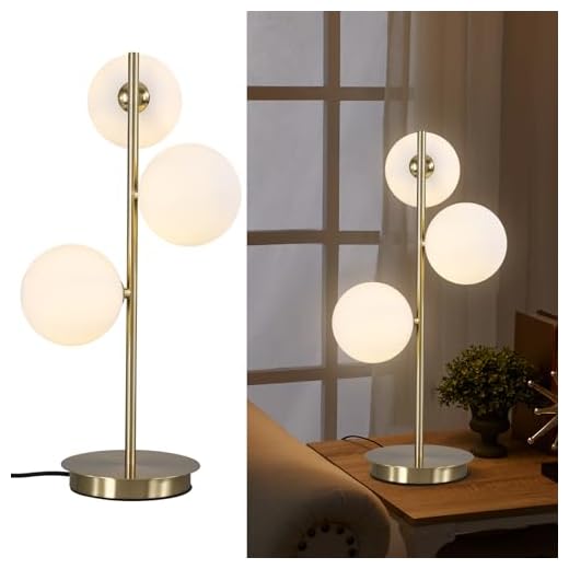 Fulesi Mid Century Globe Table Lamp Modern 3 Lights Gold Desk Lamp Contemporary White Glass Globe Reading Lamp for Bedroom Living Room Study Room