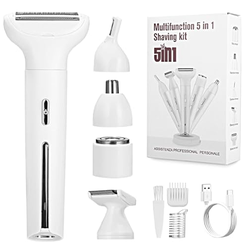 Cexovo Afeitadora Eléctrica para Mujer,5 en 1 Afeitadora Electrica,Recortadora Femenina Impermeable con USB,Mujer Zona Intima para Cara Nariz Axilas Piernas Bikini