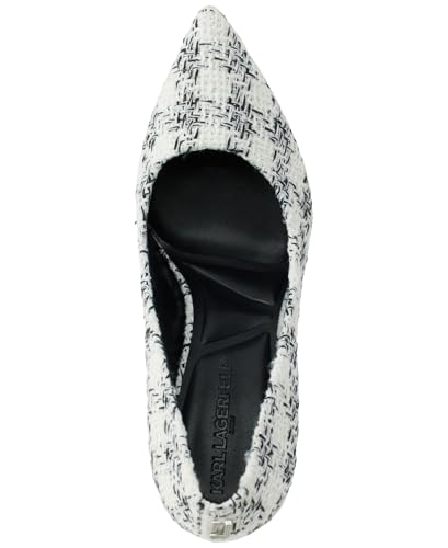 KARL LAGERFELD Women's Royale Tweed Pointed Toe Dress Pump, White/Black, 6