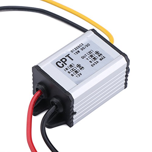 DROK DC降圧コンバーター 12Vから5Vへ 電圧レギュレータボード 電源モジュール、DC 6.3-22V 12Vから5V 3A 15Wへの防水車電圧降圧コンバータ