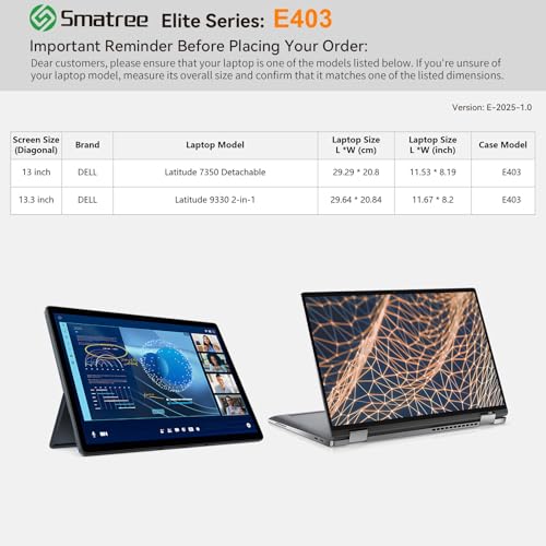 Image of Smatree Laptop Sleeve for 13 inch DELL Latitude 7350 | for 13.3 inch DELL Latitude 9330 2-in-1,Case with Pocket,Patented Shockproof Design(E403)