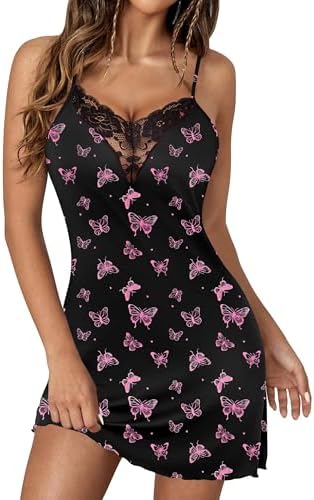Ekouaer Lingerie for Women Chemise Nightgown Lace Babydoll Sleepwear Boudoir Outfits Plus Size Langeray