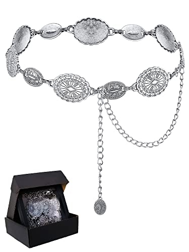 Trypro Concho Metal Chain Belt For Women Adjustable Western Cowgirl Waist Chain Belts For Dresses And Jeans Gift(Silver-01, Length 51" (34"+Extended Chain 17")) #TOP6