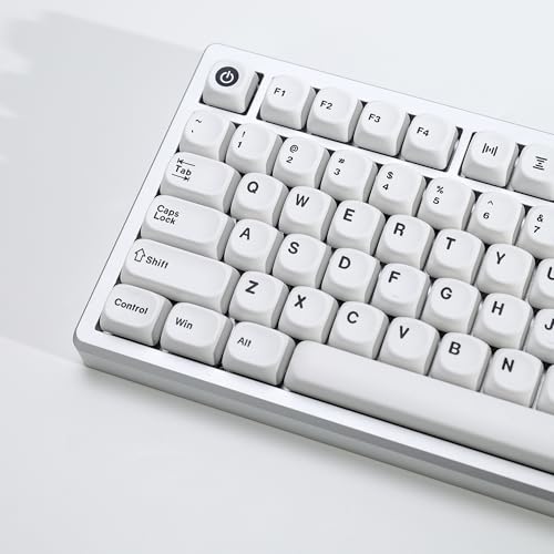 Image of KBDiy Minimal White KOA Profile Keycaps Set,135 Keys Dye-Sublimation Vintage Minimalist Art Keycaps for Cherry Gateron MX Switches Gaming Mechanical Keyboards