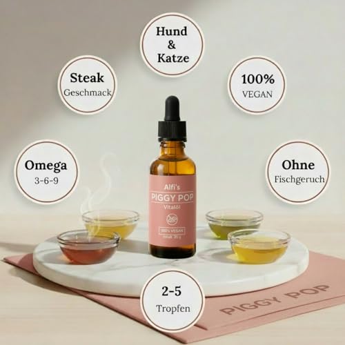 Futter Topper für Hund & Katze Vitalöl mit Speck Aroma für Trocken- & Nassfutter besteht aus Nachtkerzenöl Leinöl Olivenöl Veganer Omega 3-6-9 Booster schmeckt & riecht Lecker 140 Portionen