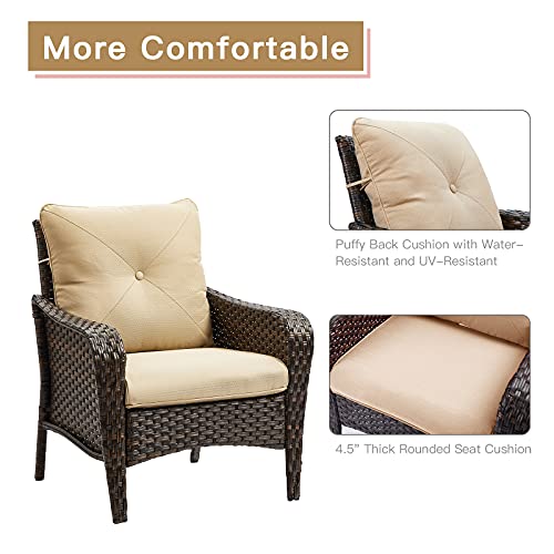 Rilyson Outdoor Patio Wicker Dining Chairs Set Of 2, Rattan Single Sofa Chair 2 Piece, Porch Lawn Armchair Wicker Dining Chair With Deep Seating And Cushion (Brown/Beige) #TOP4