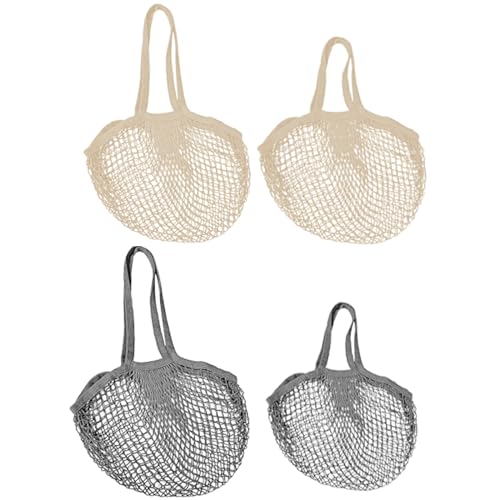 Soulnioi Reusable Grocery Mesh Bag Cotton String Mesh Produce Bags Organic Grocery Shopping Bags Portable/Washable Mesh Bag for Fruit and Vegetables Storage Black and White 4PCS
