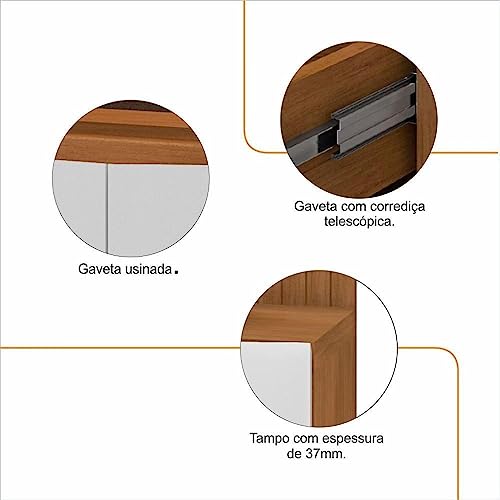Rack Para Tv até 60 Polegadas 180cm 2 Portas 1 Gaveta Eros Cedro/branco
