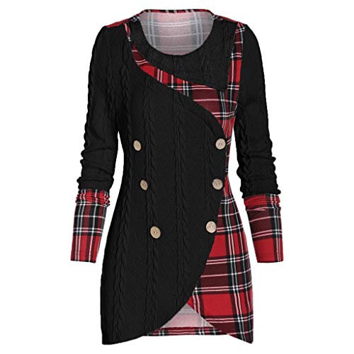 ZSBAYU Women's Button Down Shirts Sweatshirt Tunic Dress Pullover Plaid Asymmetric Hem Wrap