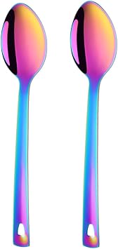 13-Inch Big Serving Spoons Set, TEHAHA Stainless Steel Long Handle Buffet Serving Spoons Set 2, Rainbow