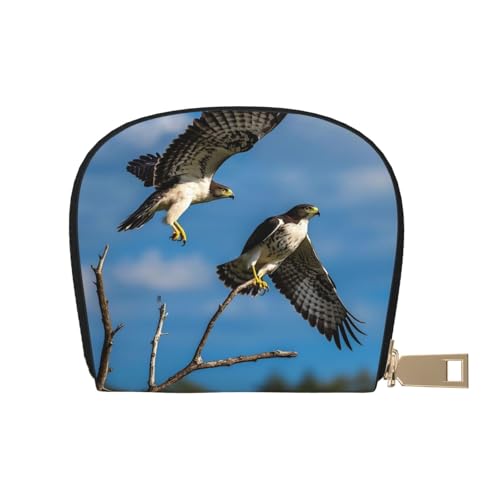Hawks on the Horizon Print Credit Card Holder, PU Leather Small Card Bag Wallets with Zipper for Women Men id Business Card