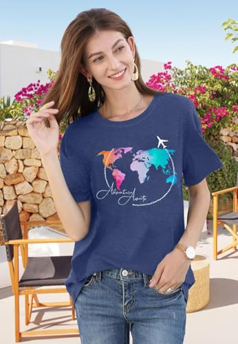 Airplane Mode Shirt Women Love Heart Graphic Tees Adventure Letter Print Short Sleeve Travel Shirts Casual Outdoor Tops2