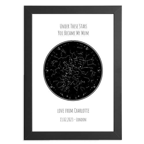 Personalised Gift For Mum - Custom Night Sky Print - The Day You Became A Mummy Keepsake Dad Birthday Gifts Grandad Mum Nanny Customised Presents for Women Fathers Day Mothers Day Christmas