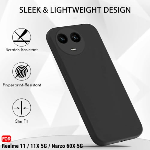 Image of TheGiftKart Genuine Liquid Silicone Back Cover Case for Realme 11 / 11X 5G / C67 5G / Narzo 60X 5G | Soft Micro-Fibre Lining Inside | Camera Protection Bump | Shockproof Back Cover (Silicone, Black)