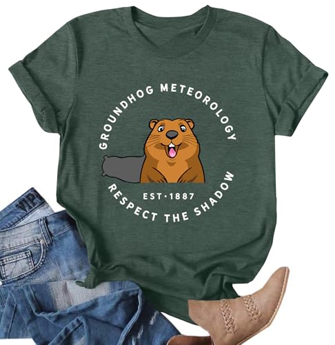Ithalt Groundhog Shirt for Women: Groundhog Day T Shirt Groundhog Day Gifts Tops Woodchuck Shirts(DarkGreen, Medium)
